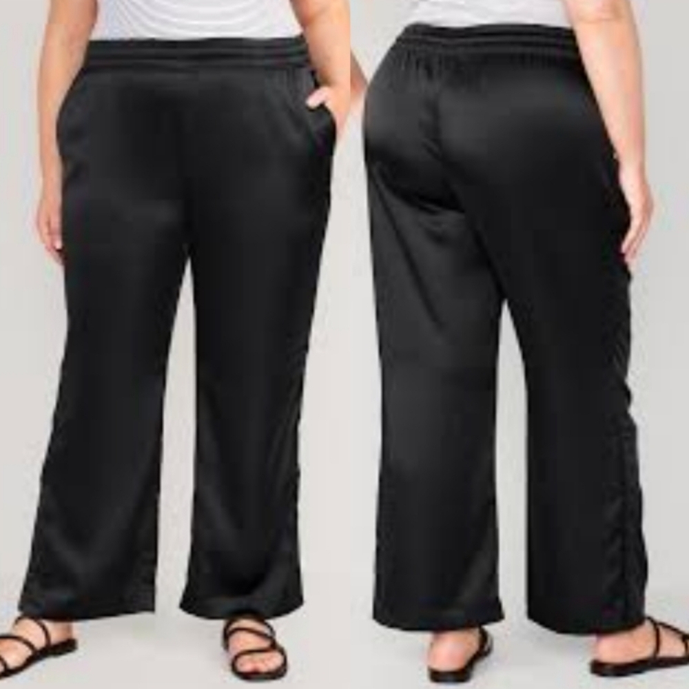 New Old Navy Wide Leg Satin Track Pant In Taupe Charcoal Size Woman's 3X